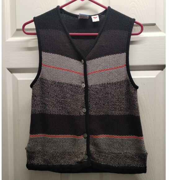 Vintage 90s Tail Women's Size Small Black Gray Button Up V-Neck Knit Golf Vest - Picture 1 of 6